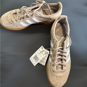 Adidas Tan and White Sneakers with Suede Finish